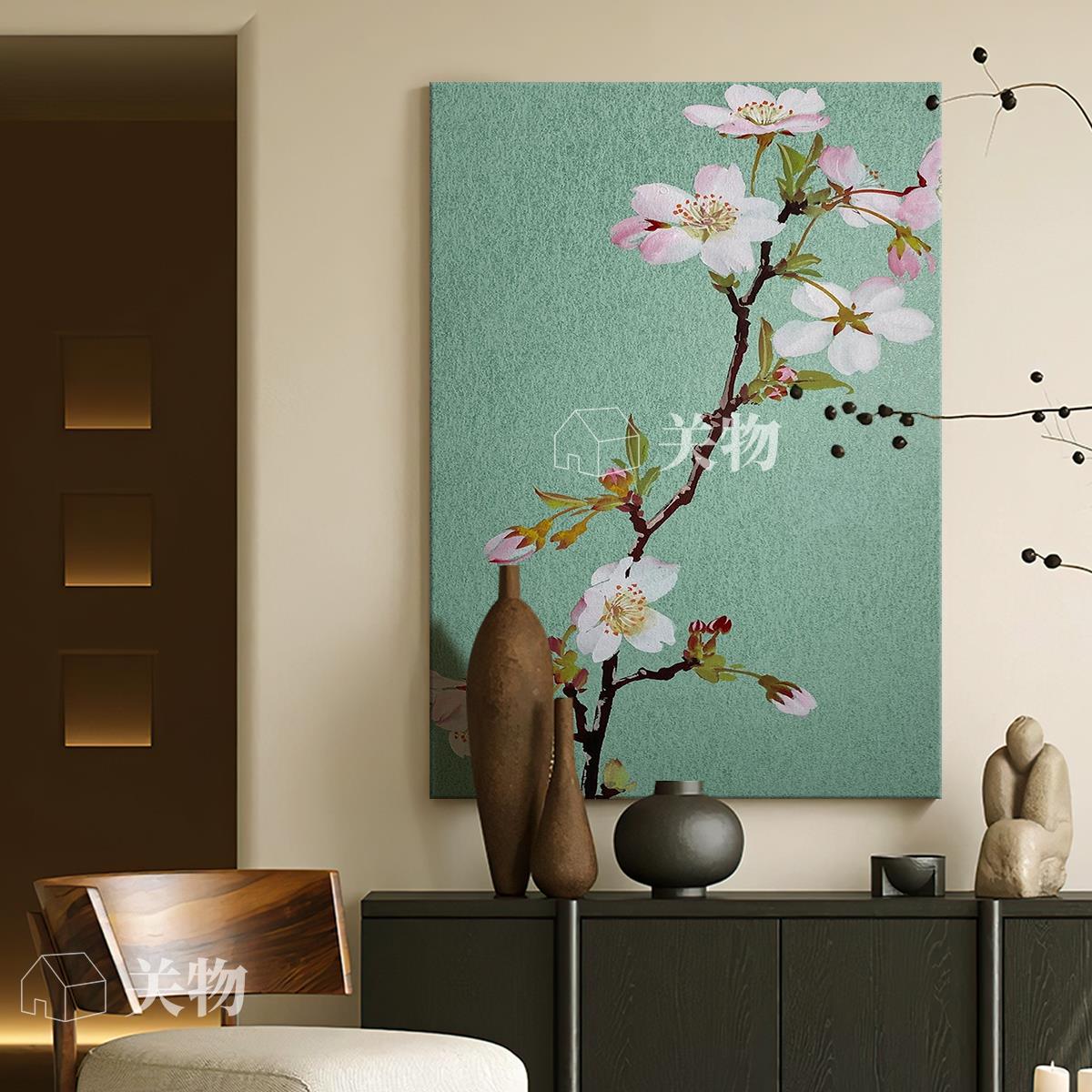 中古风花卉植物手绘油画复古禅意书房玄关客厅装饰画走廊过道挂画图片