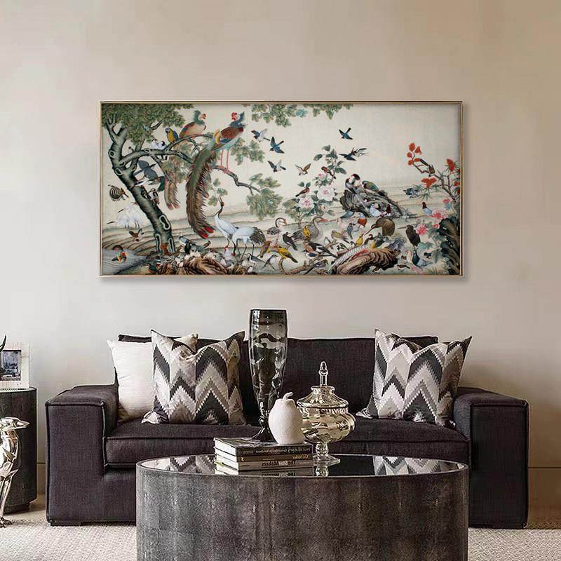 百鸟朝凤新中式花鸟挂画 玄关入门轻奢装饰画 高清艺术微喷手工装,家居饰品,现代装饰画,淘宝优惠券,粉丝福利购,淘宝优惠卷