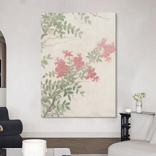大芬村手绘绿植油画客厅玄关桃花朵朵肌理装饰画现代简约餐厅挂画