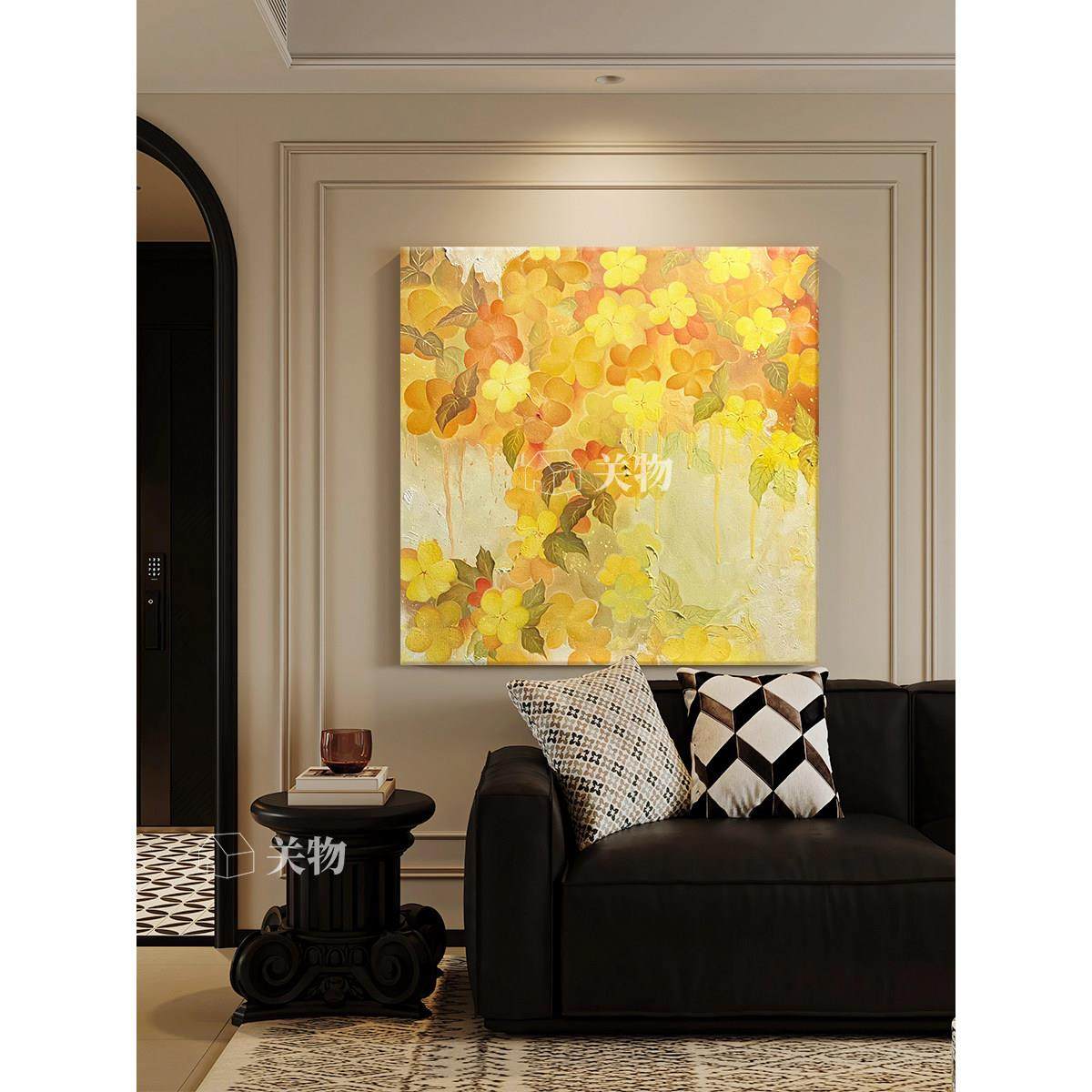 中古风桃花朵朵肌理手绘油画花卉客厅卧室床头装饰画方形玄关挂画,家居饰品,现代装饰画,淘宝优惠券,粉丝福利购,淘宝优惠卷