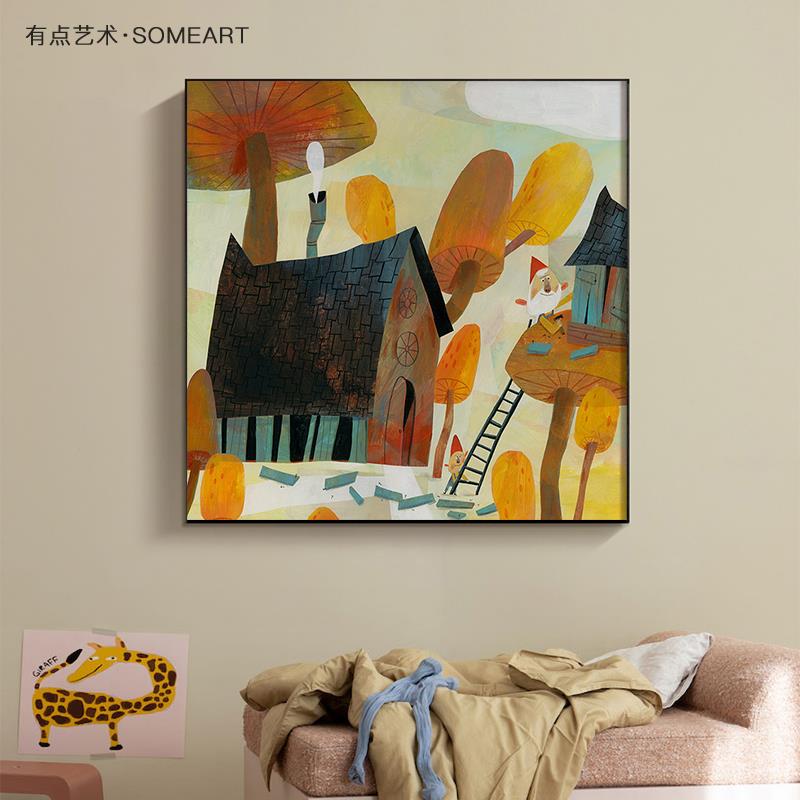 儿童房卧室床头装饰画卡通动漫房间走廊过道壁画小众治愈系挂画图片