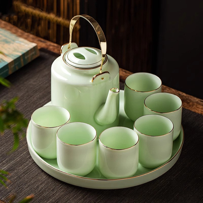 陶瓷描金提梁壶功夫茶杯茶具套装
