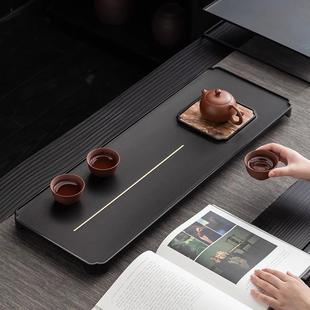 整块天然乌金石茶盘高端轻奢家用木化石茶台排水沥水干泡茶具托盘