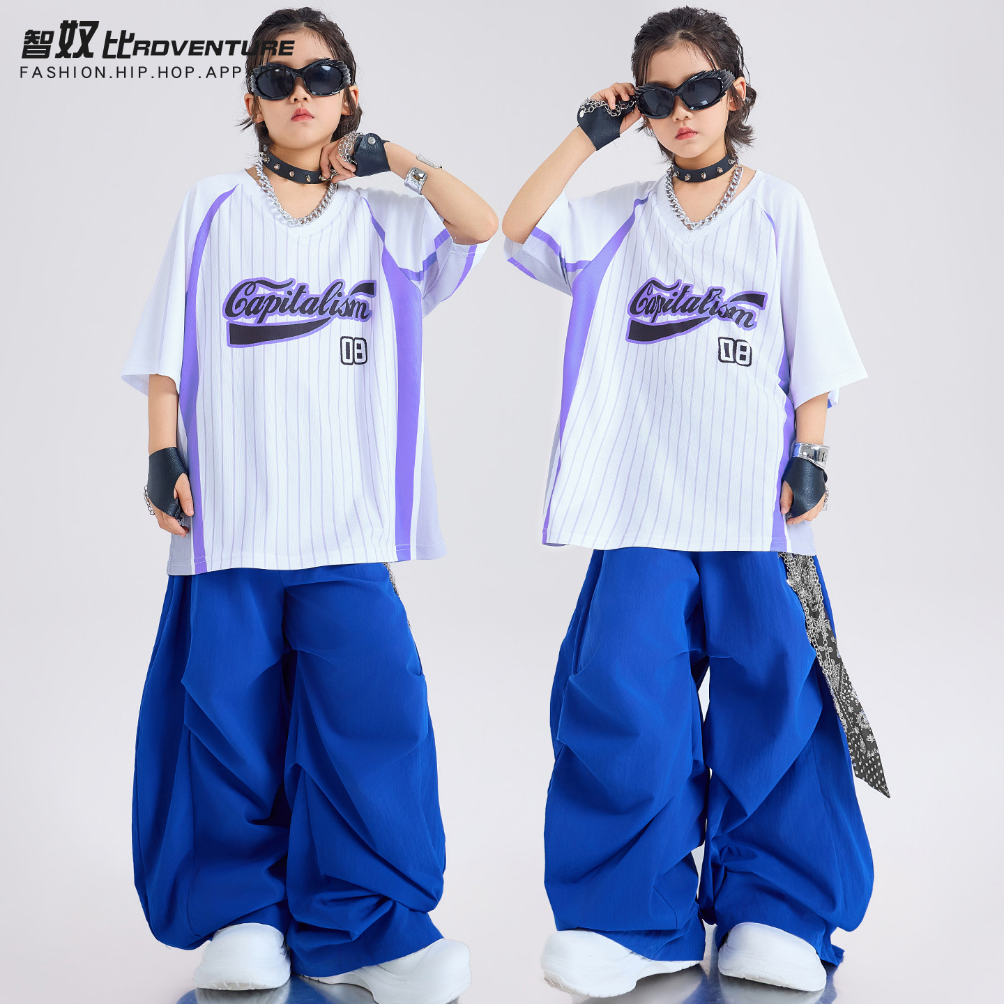 街舞儿童潮服嘻哈短袖套装男童帅气架子鼓演出服hiphop走秀演出服