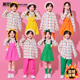 儿童合唱演出服冬季加绒喜庆多巴胺小学生运动会女童舞蹈表演服装