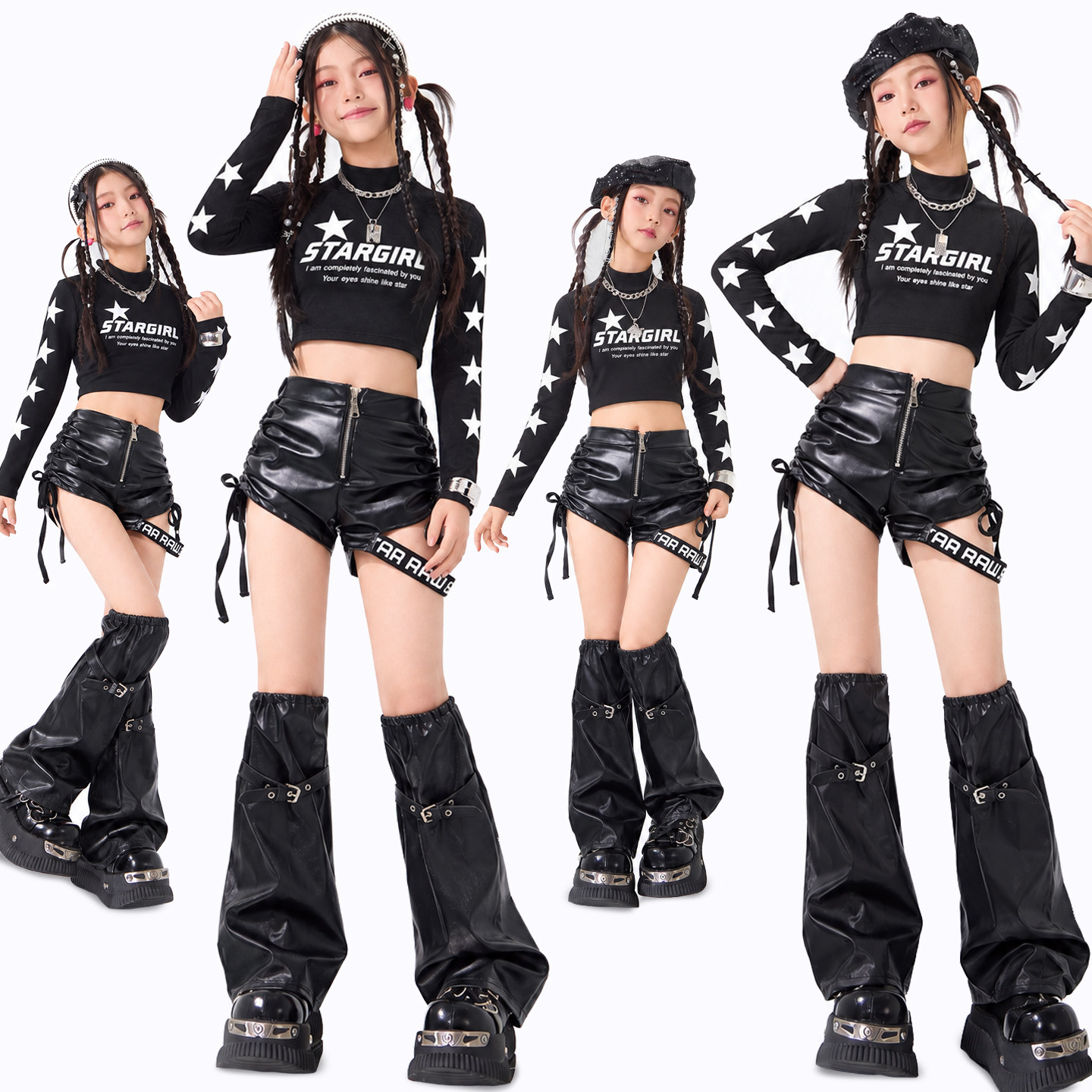爵士舞女童服装女团jazz街舞黑色