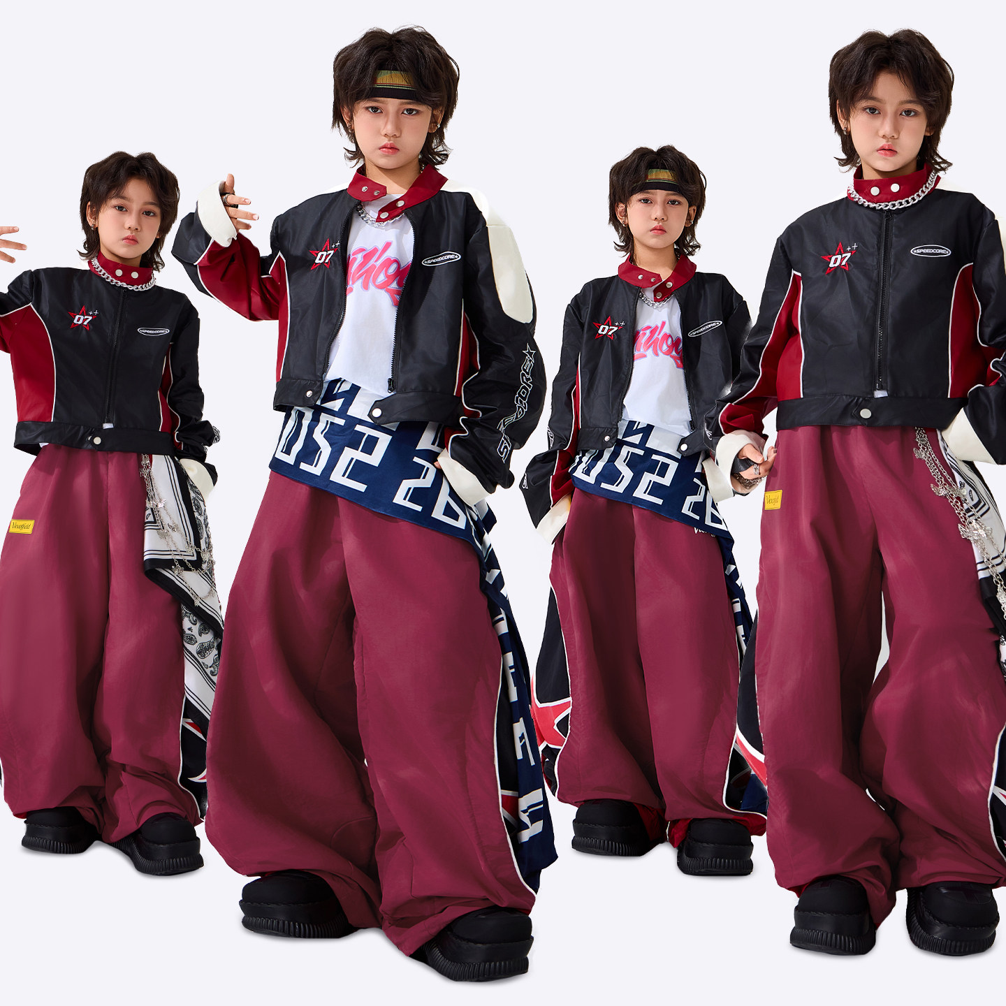 儿童街舞潮服架子鼓酷帅机车服