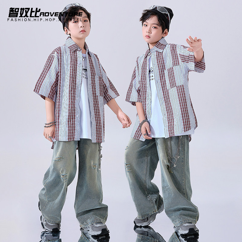 儿童街舞潮服短袖衬衫套装男童