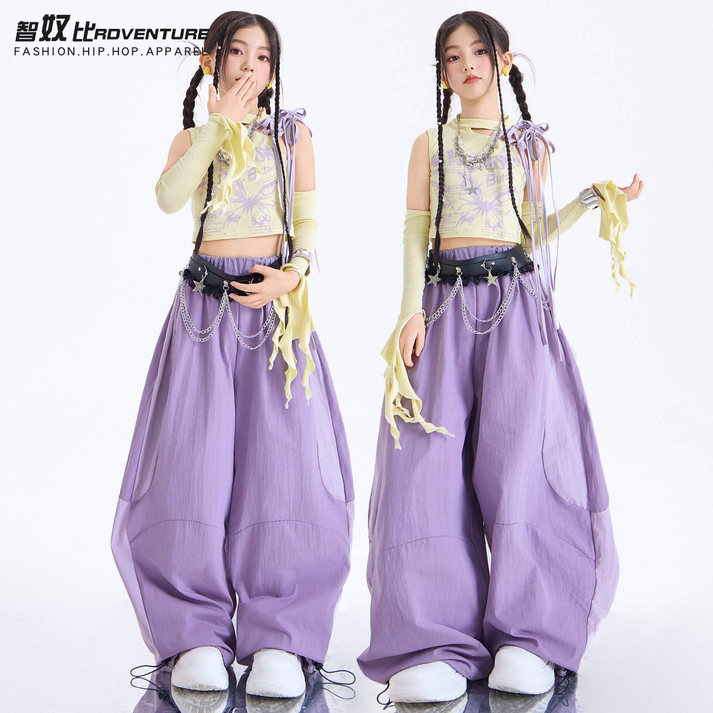 爵士舞女童服装时髦露脐背心夏季套装炸街jazz走秀街舞女团表演服
