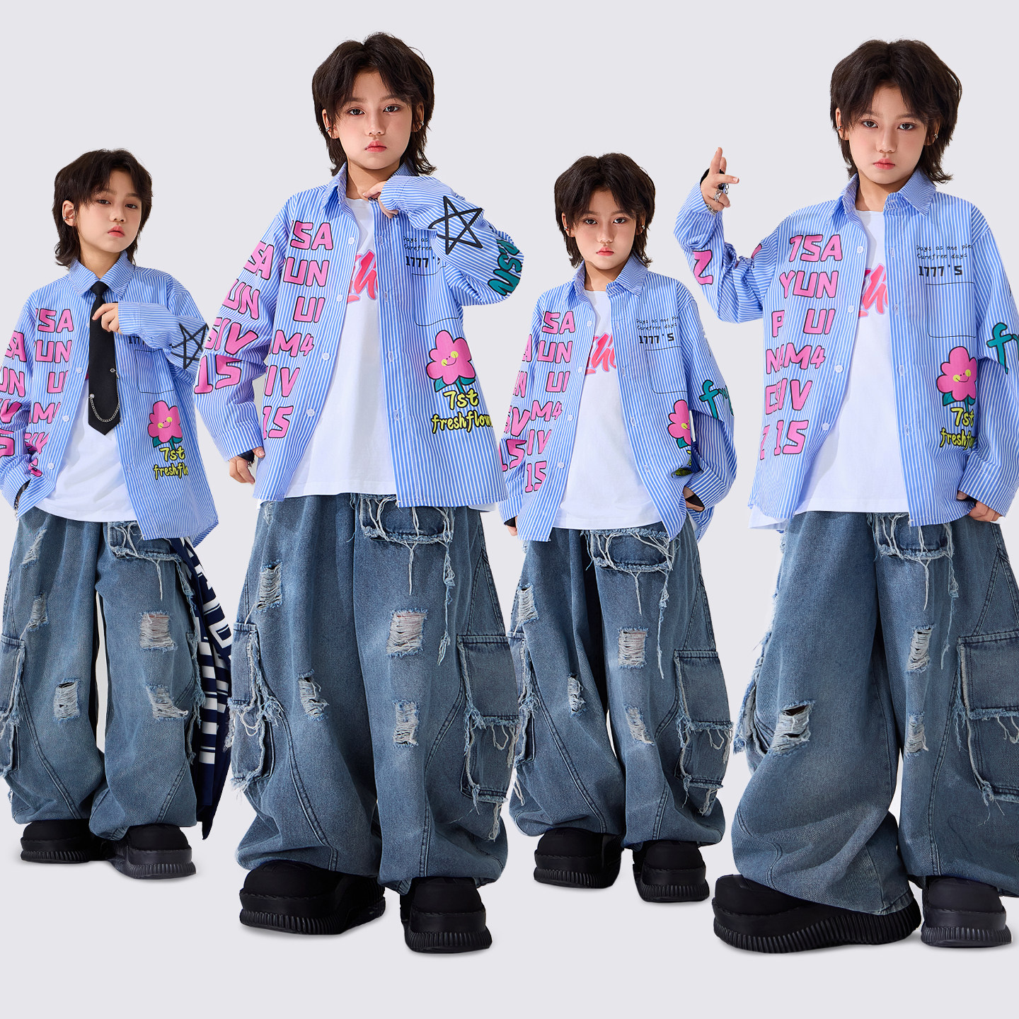 儿童爵士舞套装潮服男童衬衫
