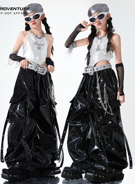 女童爵士舞服装银色背心街舞潮服