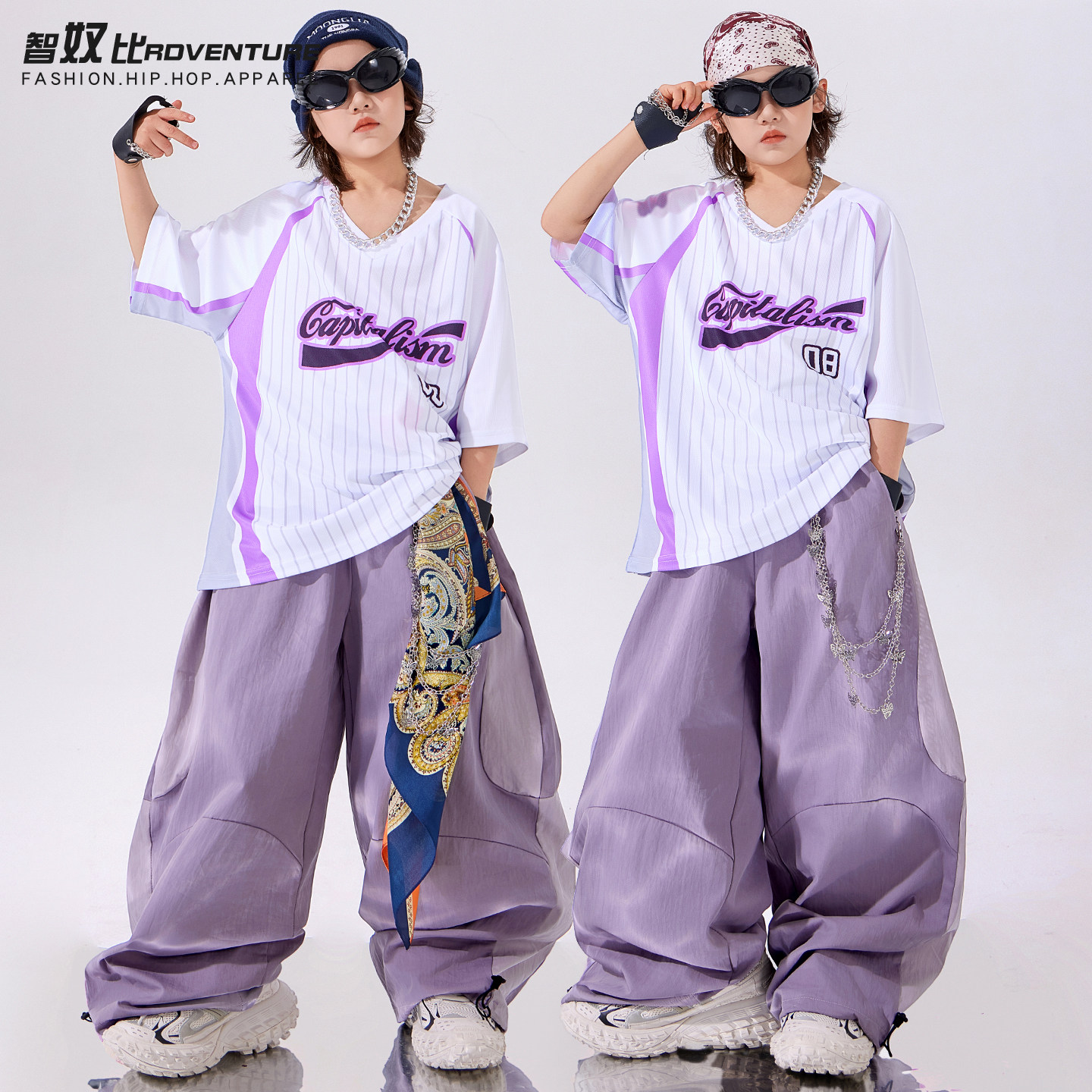 儿童街舞演出嘻哈男童架子鼓白色舞蹈短袖套装潮酷女童爵士舞服装