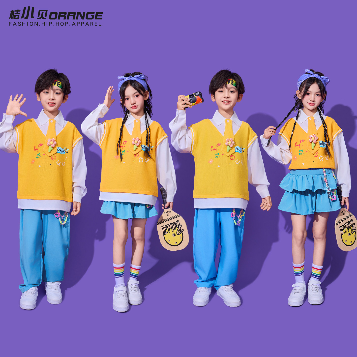 小学生运动会服装黄色假两件套装