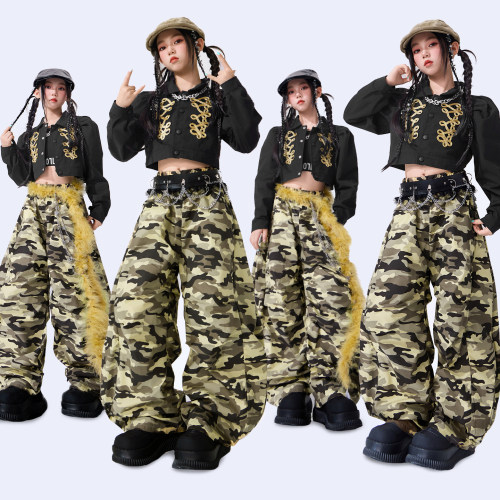 爵士舞服装女童黑色外套套装