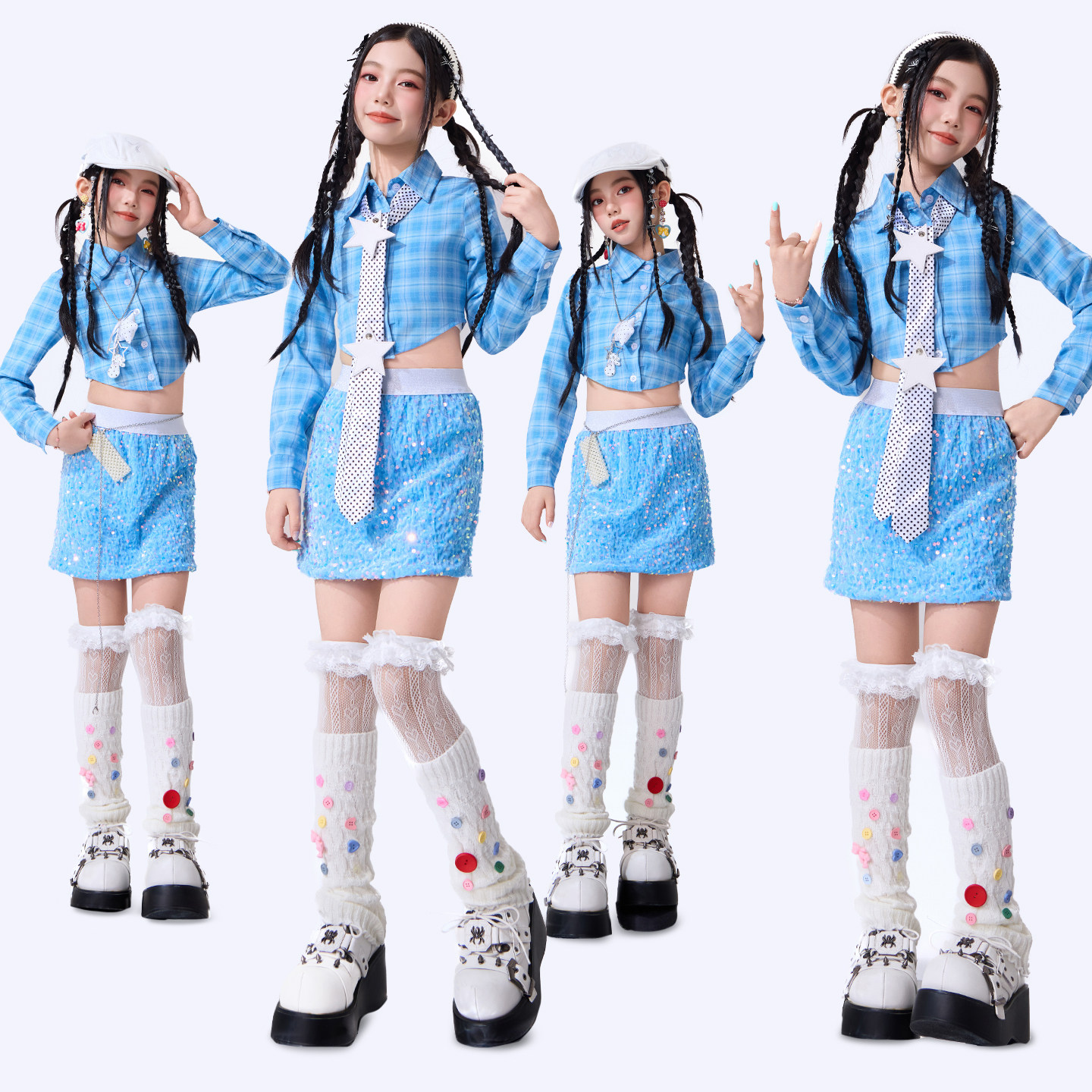 女童爵士舞街舞服装jazz舞蹈蓝