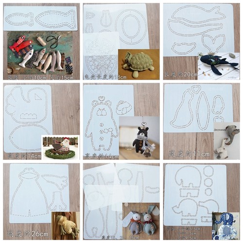 玩偶图纸2 大耳朵母鸡鹅青蛙鲸鱼小鱼乌龟熊猪大象玩偶模板