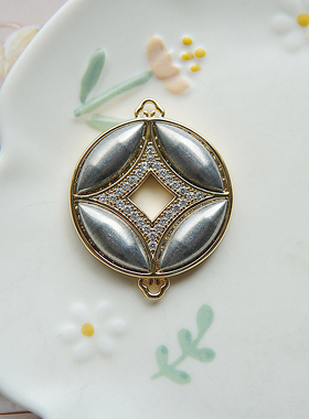 宋锦蓝染刺绣新中式底托包布螺钿点翠铜镀18K金古钱币底胚