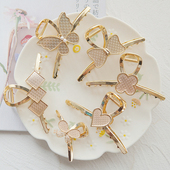 晗颖宋锦蓝染刺绣新中式 底托包布新款 抓夹蝴蝶结心形四叶草菱形