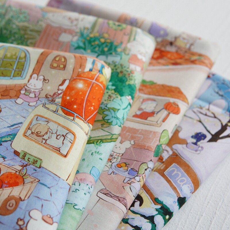 晗颖手工纯棉布料diy手工拼布包服装布料兔子镇的草莓城樱花城