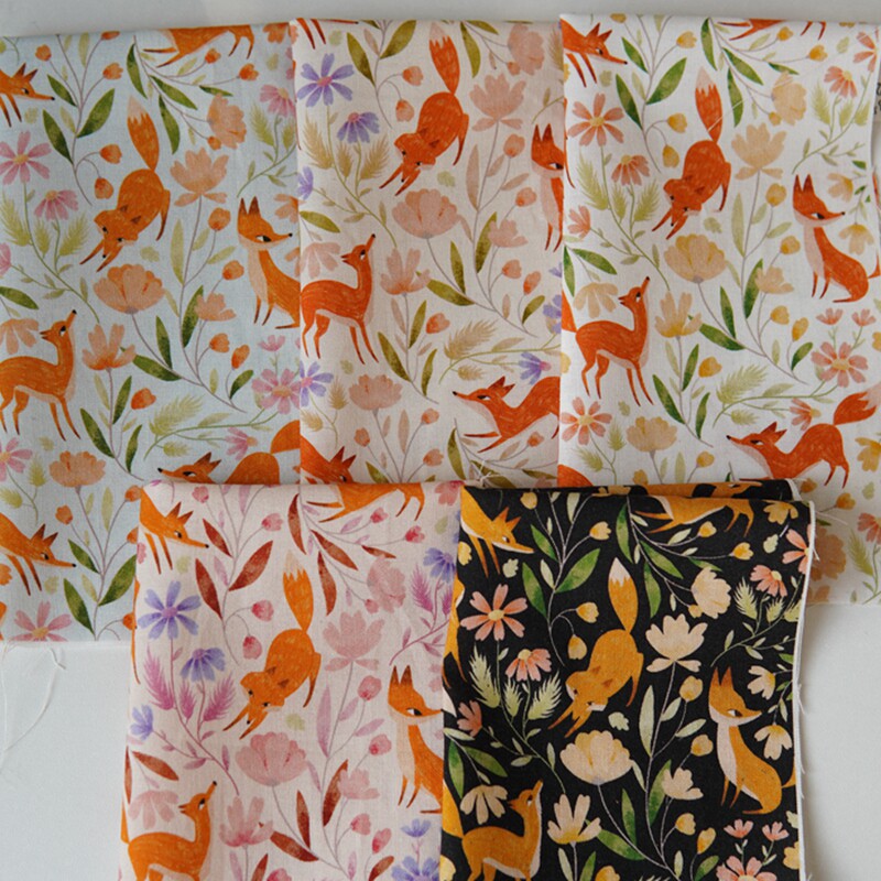 晗颖手工纯棉布料diy手工拼布包服装布料花田里的小狐狸布料棉布
