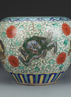 康熙五彩罗汉缸瓷器老货古董古玩