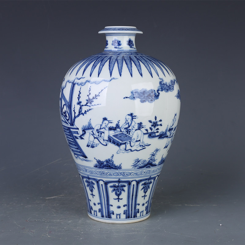 明成化瓷器人物故事梅瓶古董古玩明清老瓷器青花瓷老物件收藏