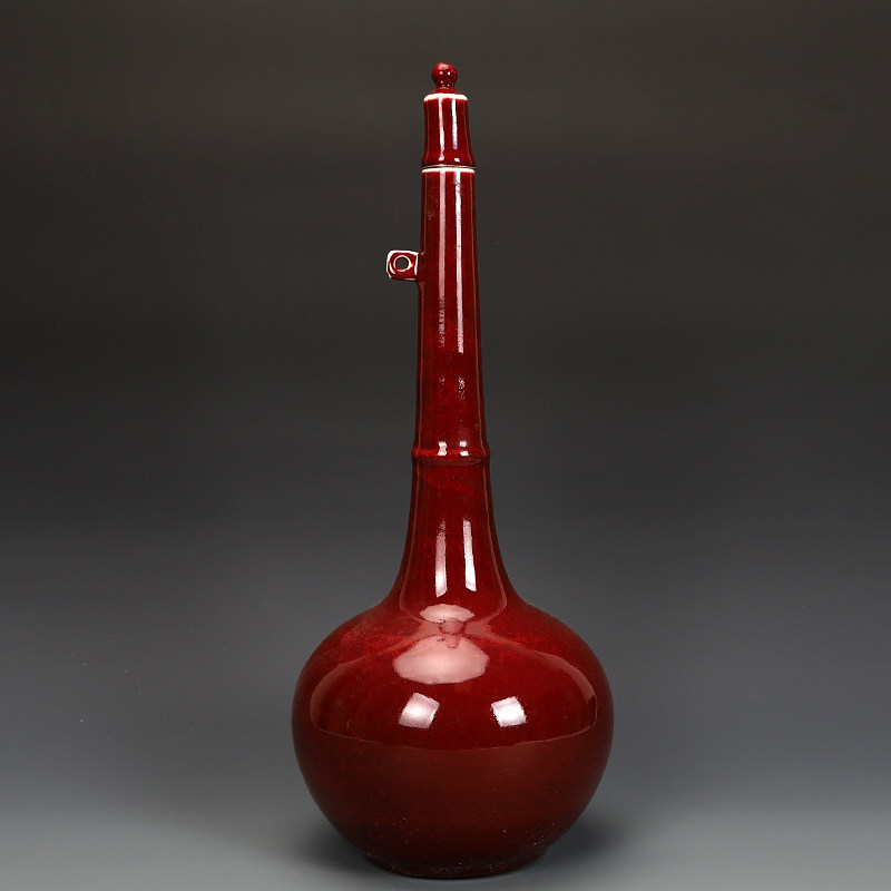 明永乐瓷器祭红长颈瓶古董古玩明清老瓷器旧货老货收藏摆件