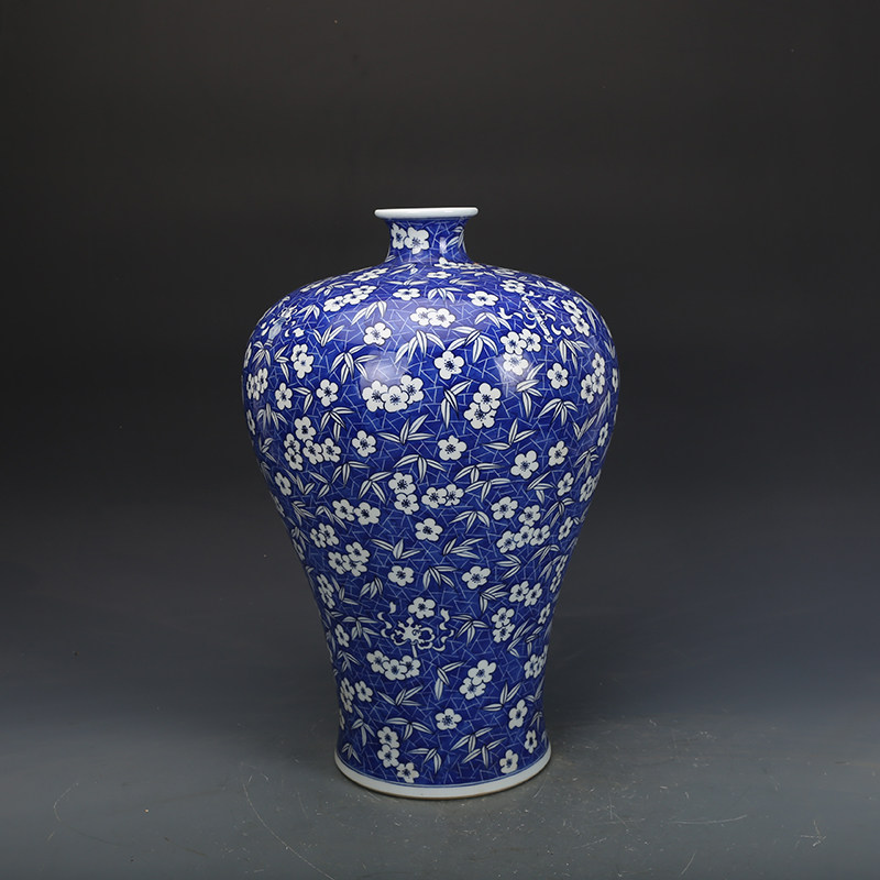 清乾隆瓷器青花冰梅梅瓶古董古玩明清老瓷器旧货老货收藏摆件