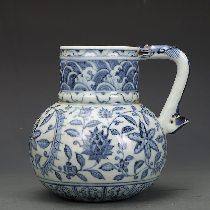 元青花瓷器缠枝莲执壶茶壶古董古玩旧货老货收藏摆件
