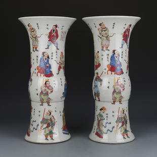 花瓶大清康熙粉彩无双谱花觚古董古玩收藏品老物件老货瓷器