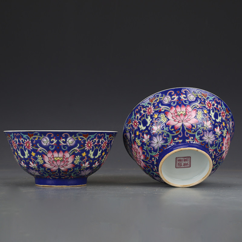 清康熙瓷器珐琅彩花卉碗仿古瓷器古董古玩明清老瓷器收藏