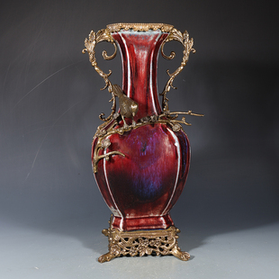 海外回流大清雍正镶铜八方瓶古董古玩收藏品包老保真老物件瓷器