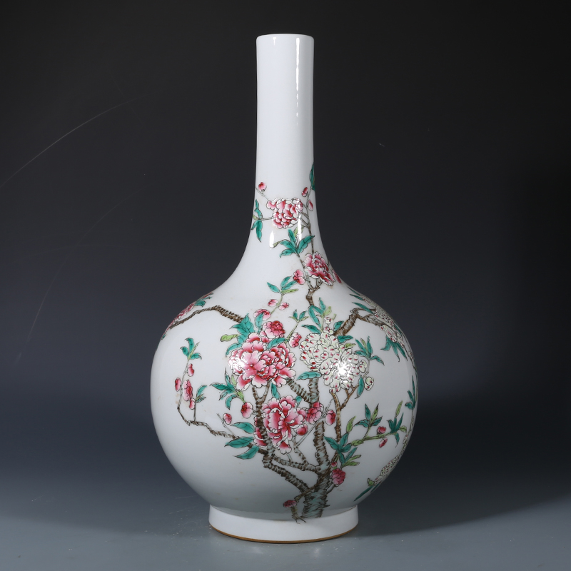 大清雍正珐琅彩菊花纹胆瓶古董古玩收藏品保真包老瓷器老货摆件