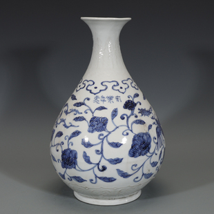 大明永乐青花缠枝花凤纹玉壶春瓶古董古玩瓷器老货旧货保真老物件