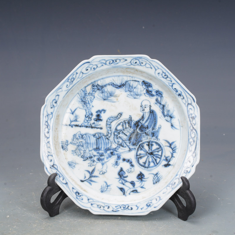 元青花瓷器鬼谷子下山小碟古董古玩包老瓷器旧货老货收藏