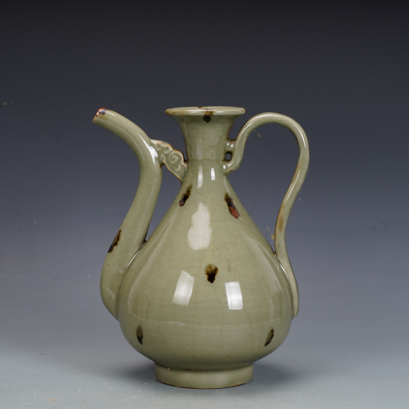 元龙泉窑梅子青釉斑点执壶茶壶古董古玩旧货老货收藏摆件