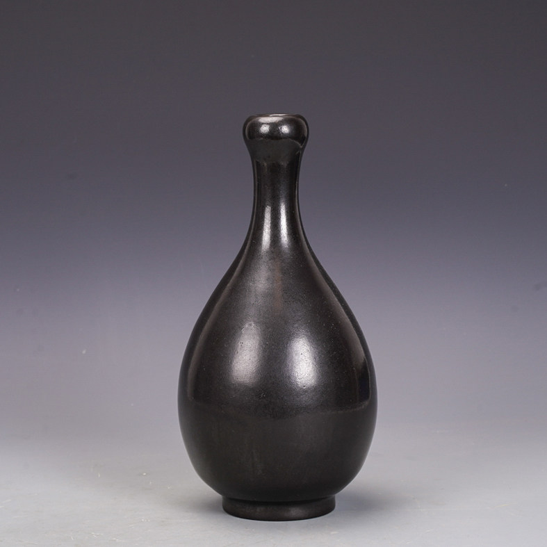 宋瓷收藏汝窑黑釉蒜头瓶古玩五大名窑包老瓷器旧货收藏古董老物件