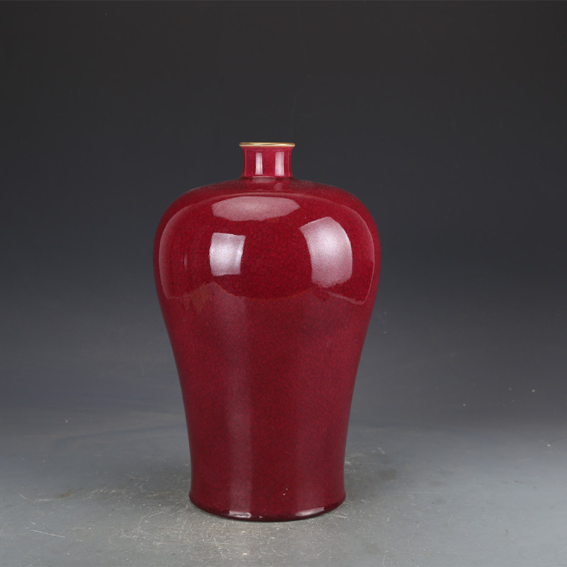 清雍正瓷器宝石红釉梅瓶仿古瓷器古董古玩明清老瓷器旧货收藏