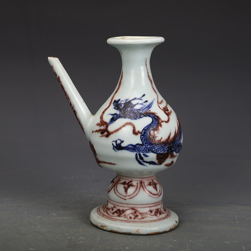 元青花釉里红瓷器龙纹军持古董古玩旧货老货收藏摆件