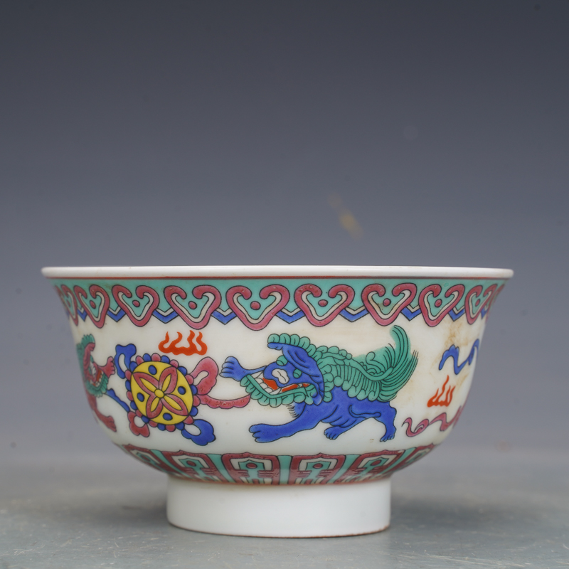 粉彩麒麟景德镇碗五六七老厂瓷国营瓷厂瓷器民族碗包老瓷器老厂货