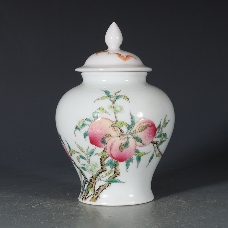 大清乾隆粉彩福寿纹茶叶罐古董古玩收藏品包老保真老货瓷器摆件