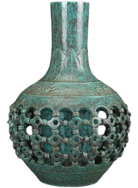 清乾隆瓷器炉钧釉镂空明清真品