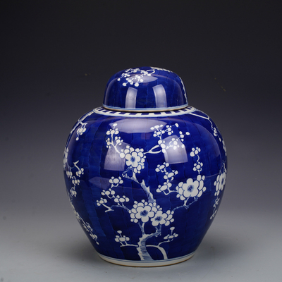 清康熙瓷器青花冰梅盖罐古董古玩明清老瓷器旧货老货收藏品摆件
