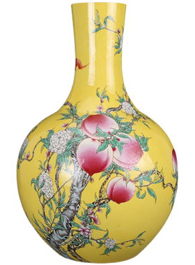 雍正粉彩九桃天球瓶真品仿古瓷器