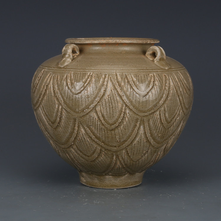 五代越窑刻花罐 古董古玩收藏品 复古瓷器 旧货收藏 老货旧货摆件