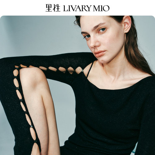 里性/Livary Mio 拾光 低领微透绵羊毛打底针织衫不对称袖口设计