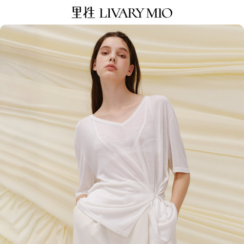 LivaryMio似水半透针织T恤V领