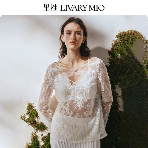 里性 LIVARY MIO 浮影-Shadows一字领蕾丝衫长袖罩衫镂空上衣
