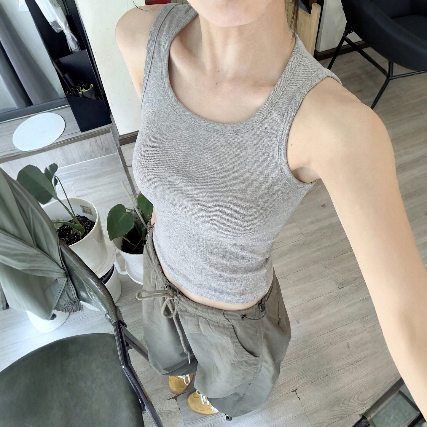 灰色吊带背心女内搭夏季美式辣妹带胸垫外穿运动工字无袖打底上衣