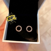 PAN 圆环耳钉女纯银镀18K玫瑰金 圆圈满钻耳环钻石小巧气质简约潮